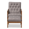 Baxton Studio Naeva Upholstered Walnut Finished Wood 2-PC Armchair and Footstool Set 160-9945-9946